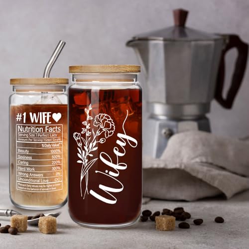16oz Glass Cup with Lid & Straw - Perfect Gift for Wife
