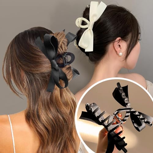 Sizobi 4PCS Bow Claw Clips Set - Strong Hold for All Hair Types, White & Black