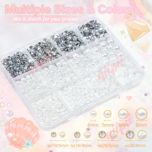 Qiipii Pure White Series Flatback Pearls & Rhinestones Craft Kit for Nails & DIY Projects