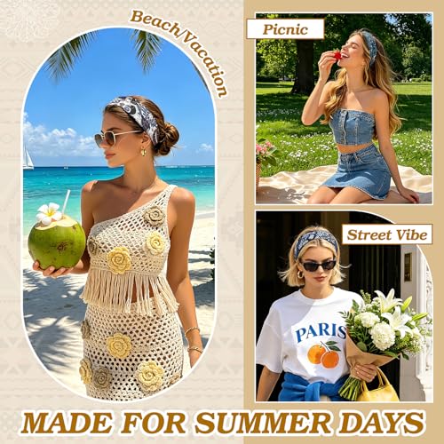 Yunaking 8pcs Boho Headbands Set for Women - Trendy Floral Tribal Style, Soft & Non-Slip, Perfect for Yoga, Summer & Gifts