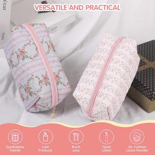 Floral Quilted Makeup Bag - Blossom Blush Pink Travel Cosmetic Pouch