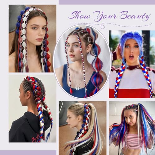26 Inch Pre-Stretched Braiding Hair Extensions - Blue, White, Red (3 Pack)