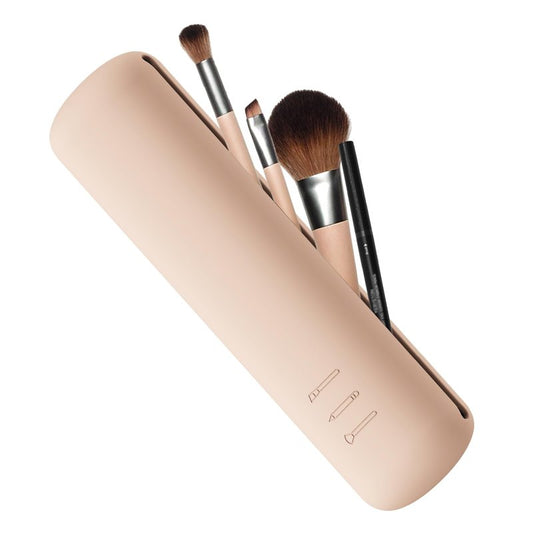 FVION Silicone Brush Holder Travel Case, Make Up Brush Pouch with Magnetic Closure, Makeup Brush Covers - Khaki