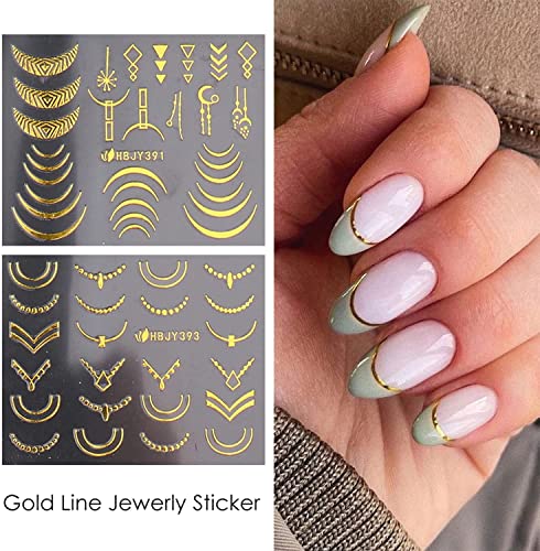 Gold Flower Nail Art Stickers - 12 Styles Self-Adhesive Decals
