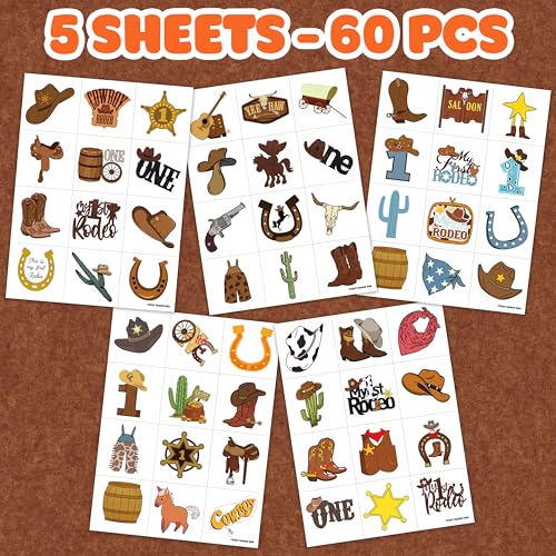 My First Rodeo Cowboy Temporary Tattoos for Kids - 60 Pack