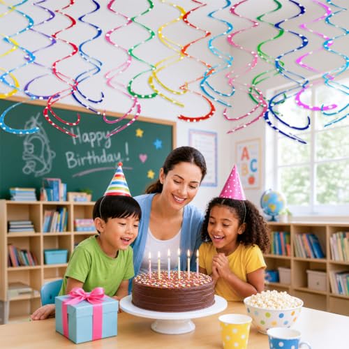 HonuGoGo 48-Pc Polka Dot Party Swirls - Bright Hanging Decorations for Kids' Birthdays & Events