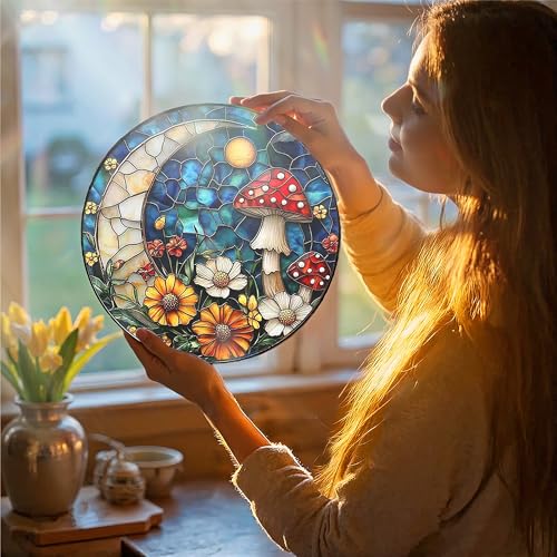 Handcrafted Wild Flowers Stained Glass Suncatcher - 7.8 Inch