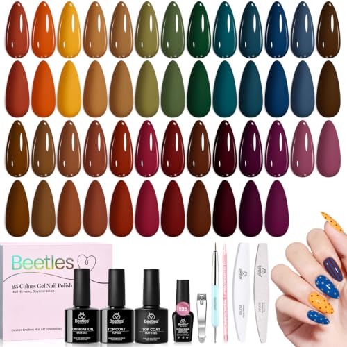 Beetles Fall Gel Polish Set - 25 Autumn Colors with Base & Top Coat