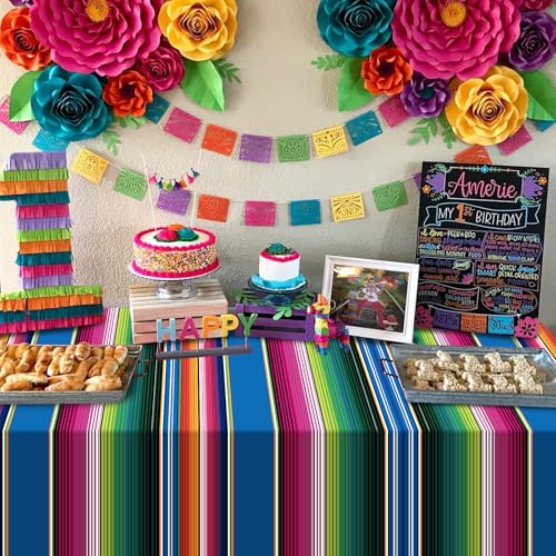 Mexican Fiesta Tablecloths - 3 Pack Disposable Striped Table Covers, 108x54 Inch