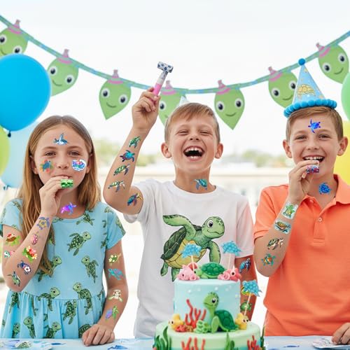 Kids Turtle Temporary Tattoos Ocean Party Favors, Fun Marine Themed Gift
