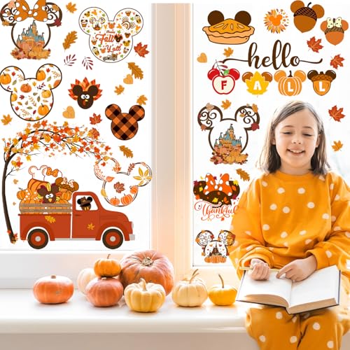 Mouse Themed Fall Window Clings - 9 Sheets Removable Stickers
