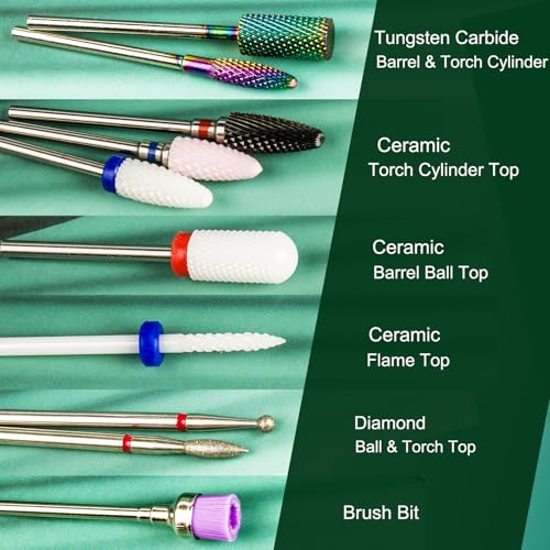Feecy 10-Piece Nail Drill Bit Set - Universal 3/32" Ceramic & Carbide Bits
