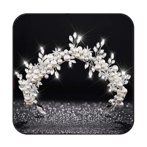 Fashey Silver Star Bridal Tiara with Pearls and Rhinestones