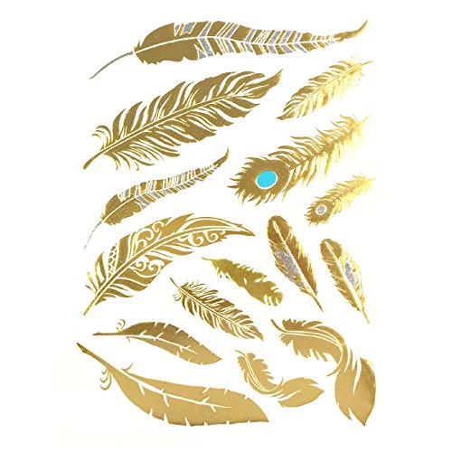 Large Metallic Gold Silver Black Body Art Temporary Tattoos - Phoenix Feathers