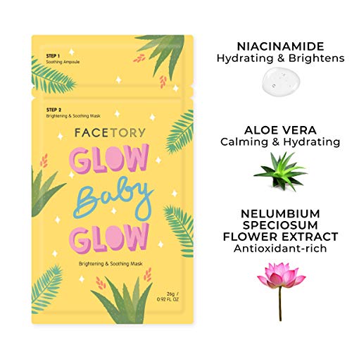 FACETORY Glow Baby Glow Korean Face Mask & Niacinamide Serum 5 Pack - Hydrating & Brightening Set