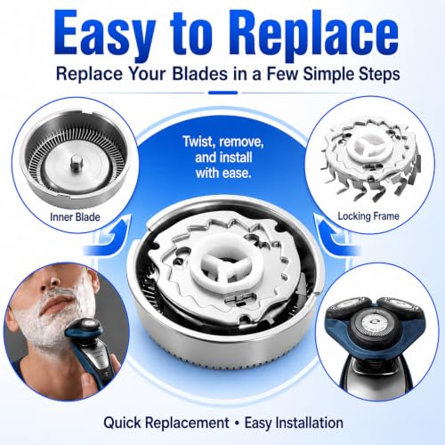 3PCS Replacement Shaver Heads Compatible with Philips Norelco HQ3 HQ4 HQ55 HQ56 HQ6 - Easy Install & Clean