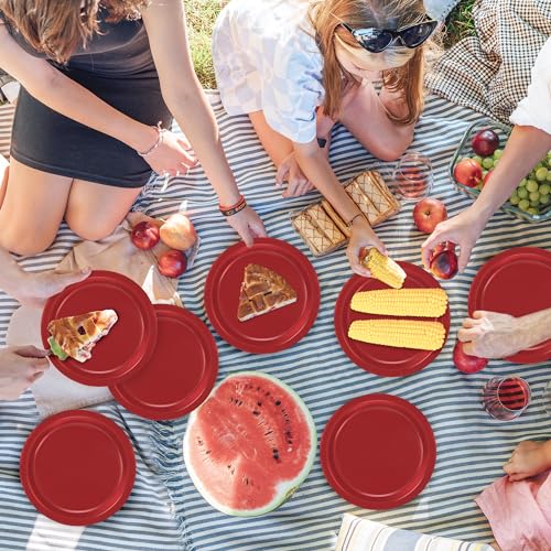 QZYL 50-Pack Heavy Duty 7-Inch Red Disposable Plates