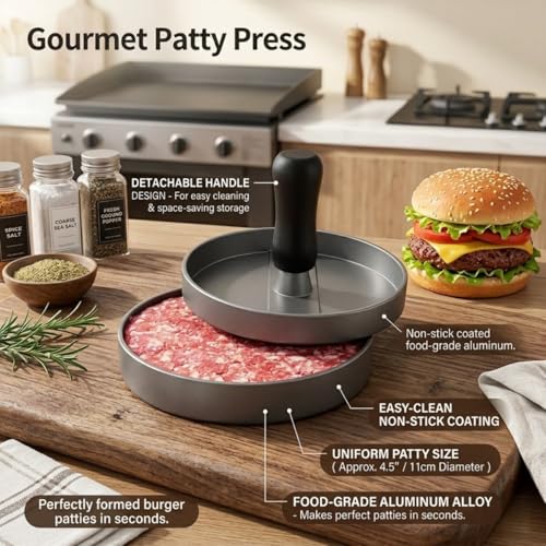 4.5" Non-Stick Burger Press with 100 Patty Papers for Grilling
