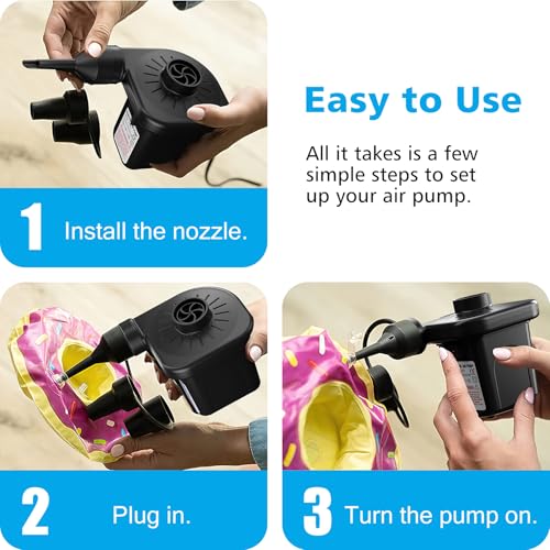 Motorenbau Electric Air Pump for Inflatables - 110V AC/12V DC, 3 Nozzles