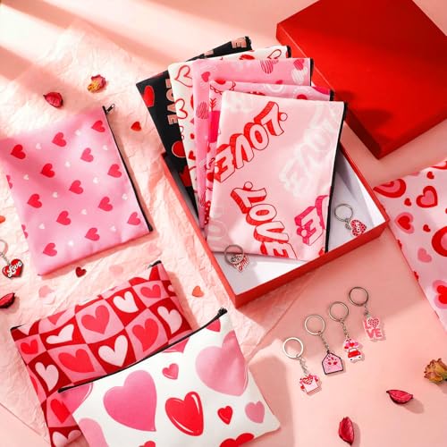 Valentine's Day Makeup Bags & Keychains Set by Kacctyen - 24 Pcs
