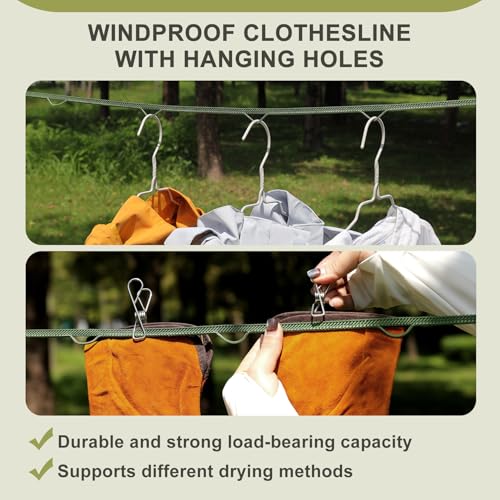 Portable Travel Clothesline - Windproof Laundry Line with 14 Clothespins (18.8ft)