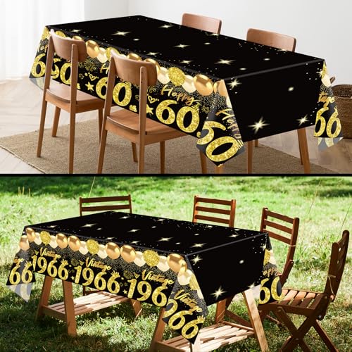 Black Gold 60th Birthday Tablecloths - 2pcs Vintage 1966 Rectangular Covers
