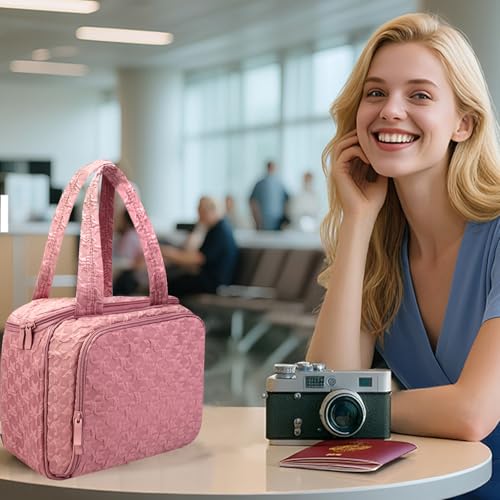 Pink Travel Toiletry Bag for Women, Large Waterproof Cosmetic Organizer with Handle