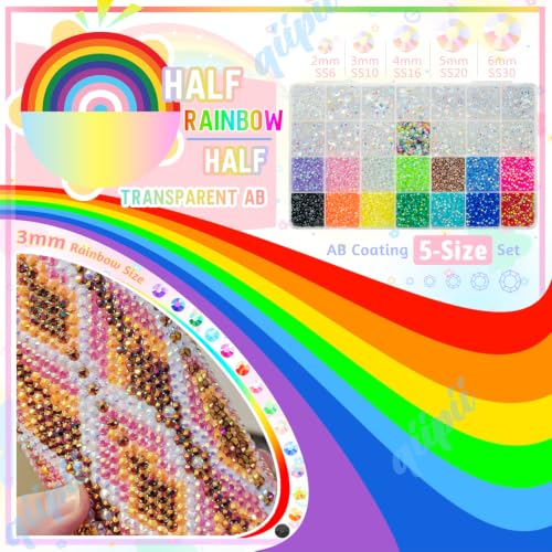 Transparent AB Resin Rhinestones Kit with B7000 Glue - 2mm-6mm Flatback Gems for Crafting