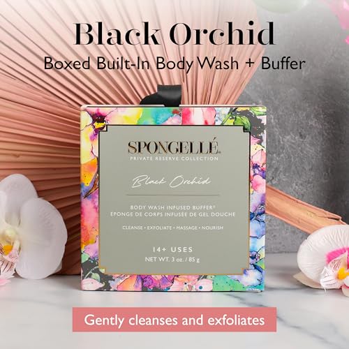 Spongellé Black Orchid Bath Sponge with Built-In Body Wash - 14+ Uses