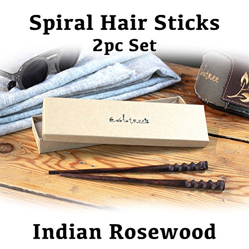 Fine Cut Spiral Hair Pin Chopsticks - Hand Carved Wood Sticks