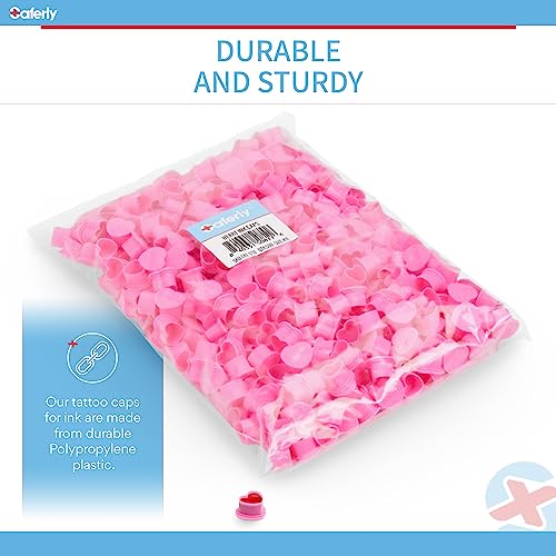Saferly Heart-Shaped Tattoo Ink Caps - Large Pink Disposable Cups