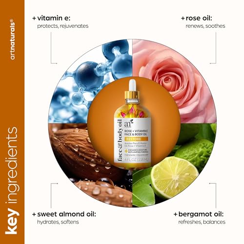 Artnaturals Rose Face Oil with Vitamin E, 4 oz - Deeply Nourishing