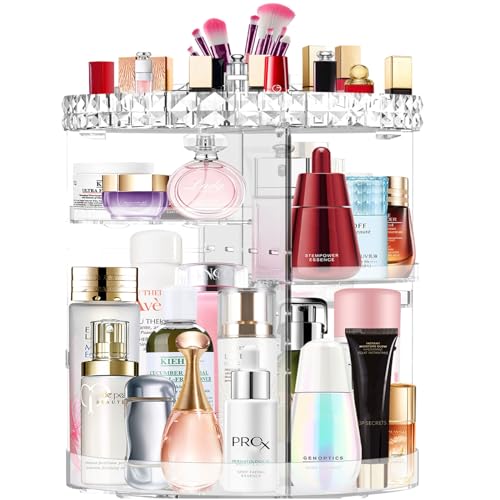 Clear 360° Rotating Makeup Organizer with Large Capacity & Adjustable Layers - MISERWE A