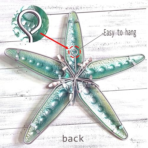 Handcrafted Ocean-Themed Starfish Wall Art - Blue Metal & Glass Decor