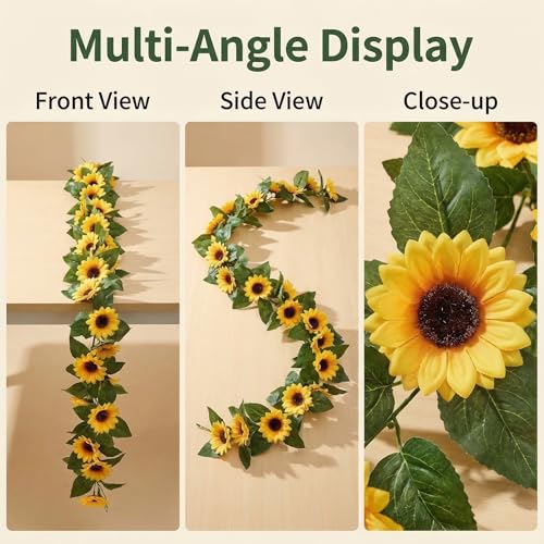 Happyupcity 2Pcs Artificial Sunflower Garland - 7.5FT Silk Vine for Weddings & Decor