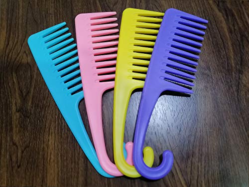 Ronchall 4-Pack Wide Teeth Combs with Hooks for Easy Detangling