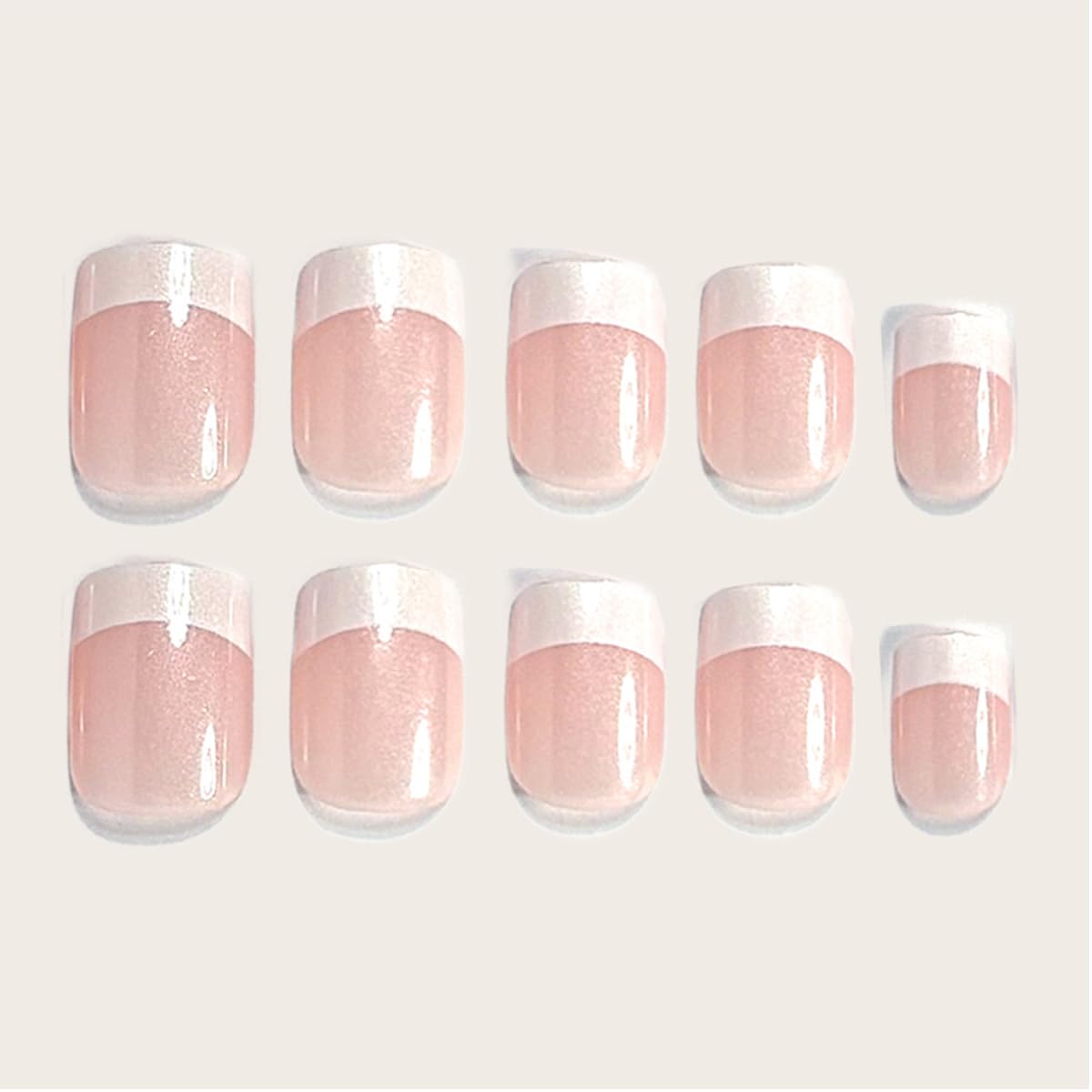 French Tip Press-On Nails - Short Square Acrylic Full Cover | 24pcs Reusable Nude Design for Women