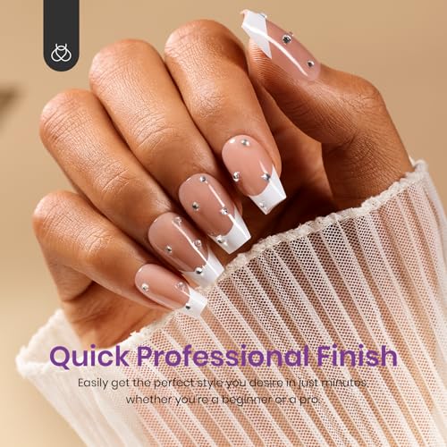 Beetles Short Coffin Press On Nails, Brown French Tip, 210 Pcs