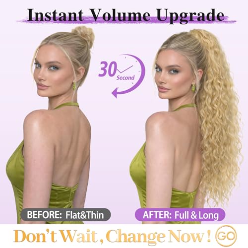 26 Inch Golden Blonde Curly Drawstring Ponytail Extension for Women