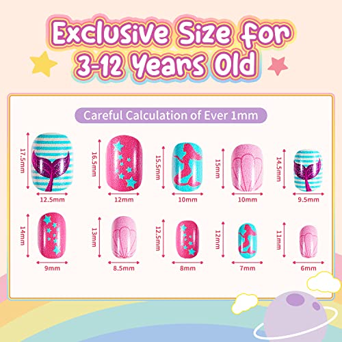 Modelones Kids Press on Nails Set - 144 Pcs Glitter Mermaid Art