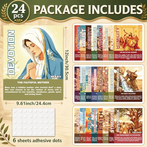 Inspirational Bible Heroes Posters Set - 24 Colorful Wall Art for Classrooms & Churches