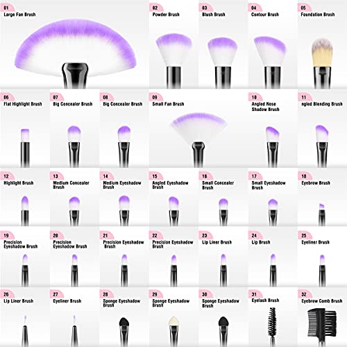 VANDER Purple 32-Piece Makeup Brush Set - Professional Cosmetic Brushes