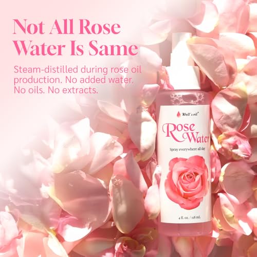 Well's Oil Rosewater Face & Hair Mist Spray - Alcohol-Free Hydrosol (4 fl oz)