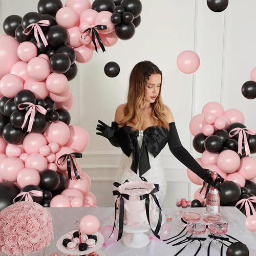 141-Piece Pink and Black Balloon Arch Kit for Celebrations