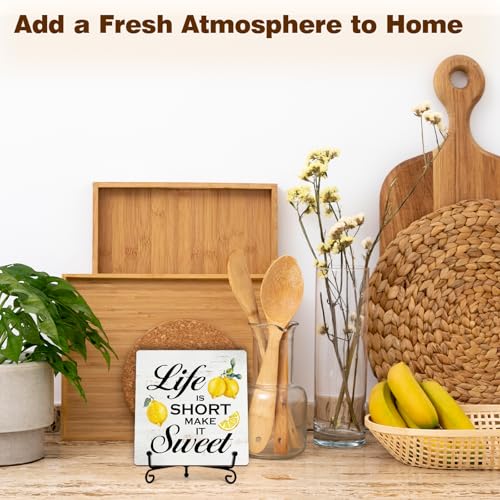 Rustic Lemon Kitchen Decor | Wooden Sign with Iron Stand