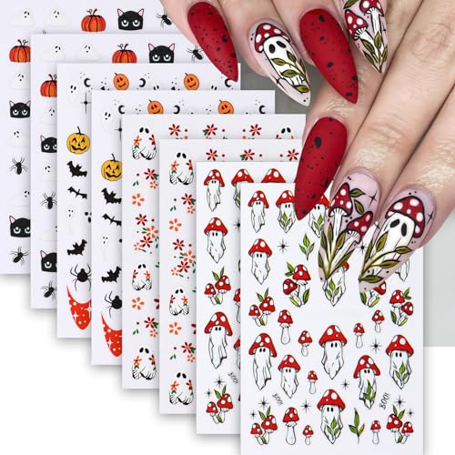 Quezadyl 8Pcs Halloween Ghost & Bat Nail Stickers - 3D Spooky Nail Decals for Women