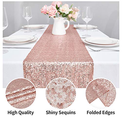 Rose Gold Sequin Table Runner - 2PCS 12x72 Inch for Events