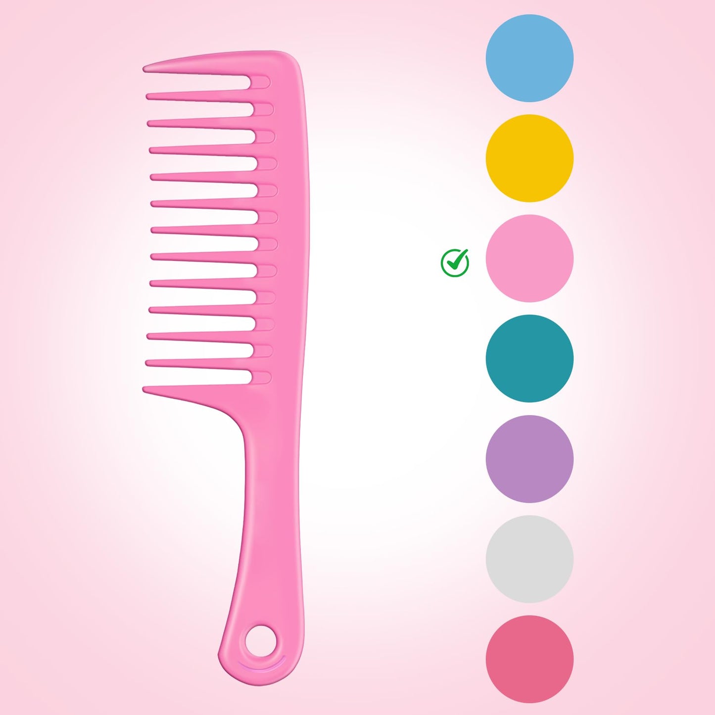 Wapodeai Wide Tooth Hair Comb, Large Detangling Styling Comb for Women & Men, Hair Brush for Curly, Wet, Dry, Thick Hair Types (Pink)