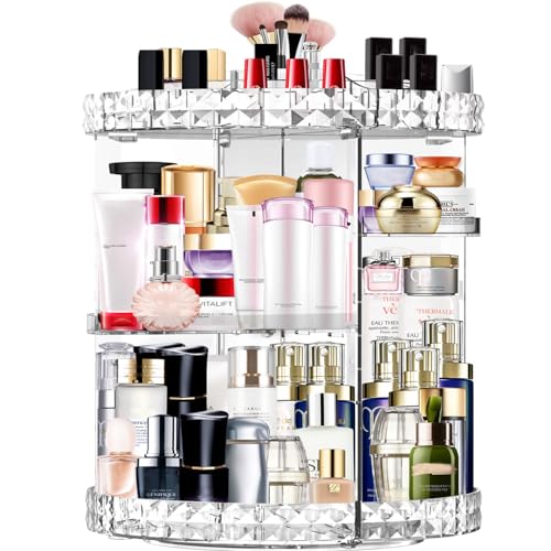 MISERWE Clear 360° Rotating Makeup Organizer with 7 Adjustable Layers, Large Capacity