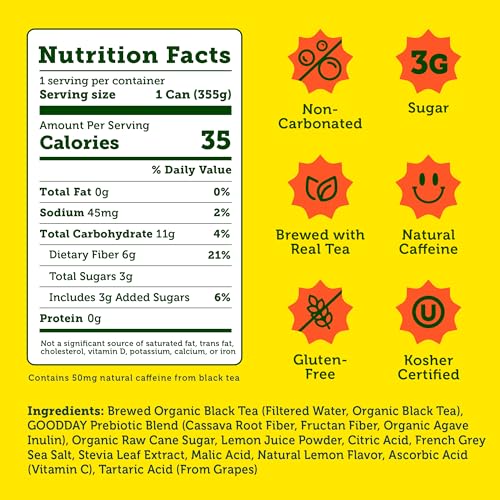 Halfday Prebiotic Lemon Iced Tea - 12 Fl Oz Can (Pack of 5)